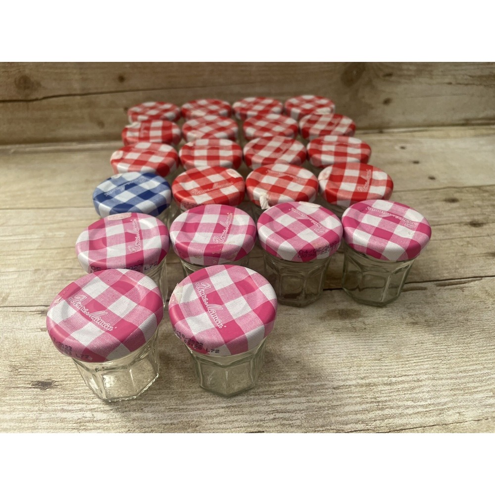 Lot of 22‎ Empty Mini Bonne Maman 1oz Glass Jars Gingham Lids Crafts Storage
